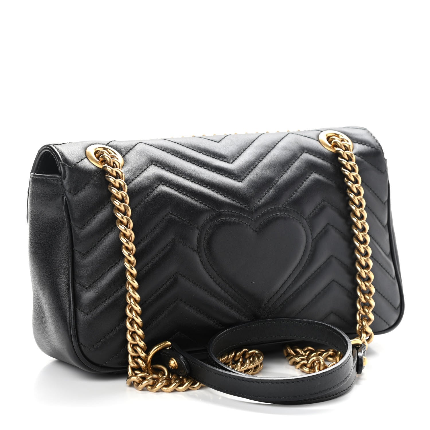 Gucci Calfskin Matelasse Small GG Marmont Shoulder Bag Black 3 of 12