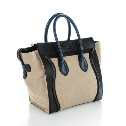Celine Linen Smooth Calfskin Mini Bi-Color Luggage Natural Black 4 of 10
