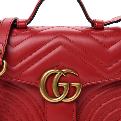Gucci Calfskin Matelasse Mini GG Marmont Top Handle Shoulder Bag Hibiscus Red 10 of 10