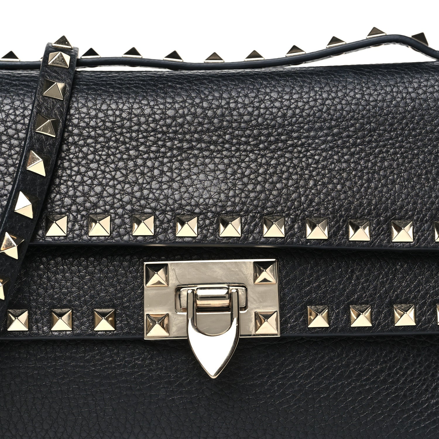 Valentino Garavani Grainy Calfskin Rockstud Double Flap Crossbody Bag Black 7 of 9