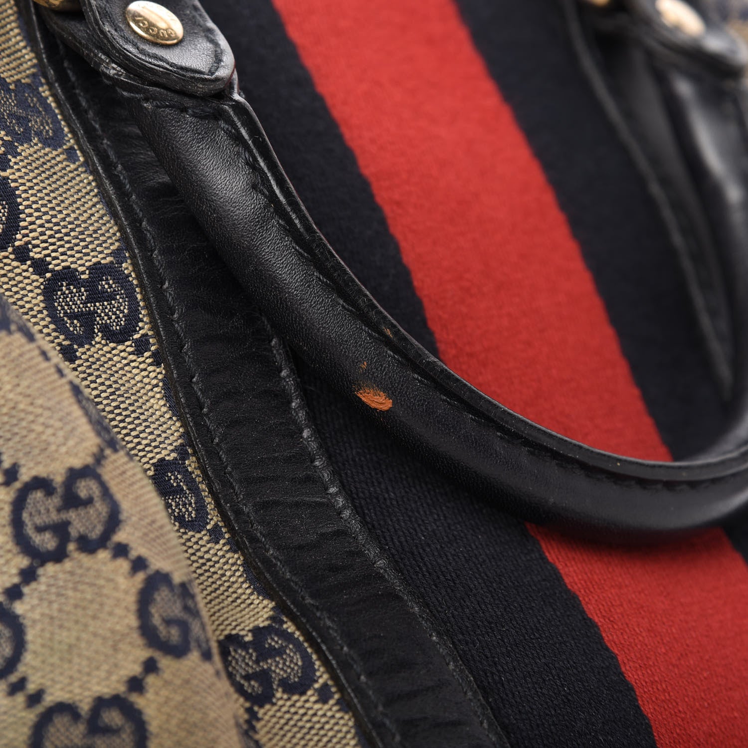 Gucci Monogram Selleria Calfskin Vintage Web Medium Boston Beige Blue 17 of 17