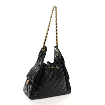 Chanel Shiny Calfskin Quilted Small Chanel 25 Handbag Black 2 of 10