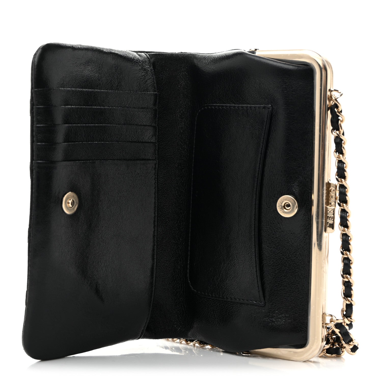 Chanel Lambskin Quilted Frame Clutch With Chain Black 5 of 10