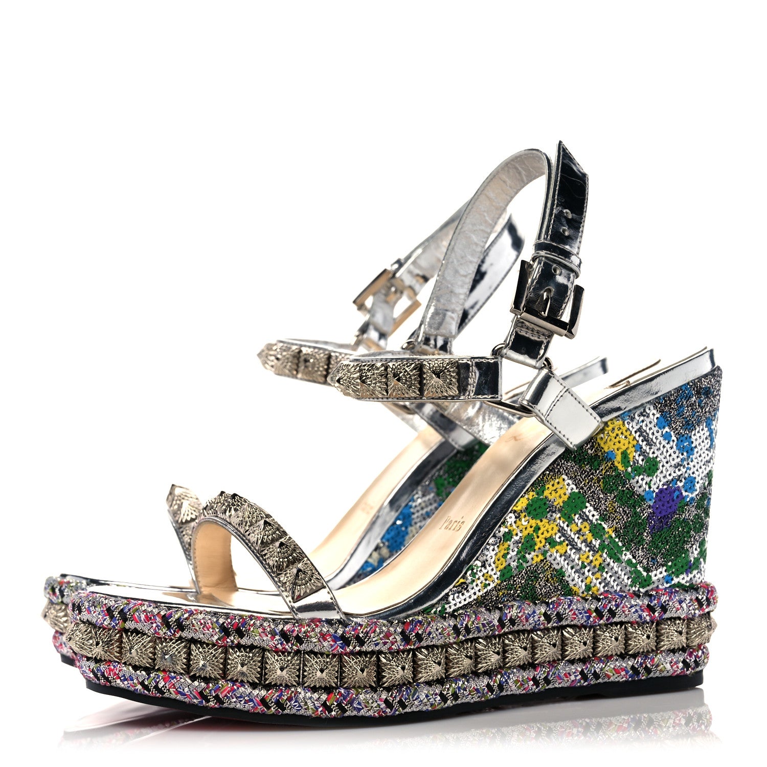 Christian Louboutin Paillette Pira Ryad 110 Wedge Sandals 38 Silver 3 of 11