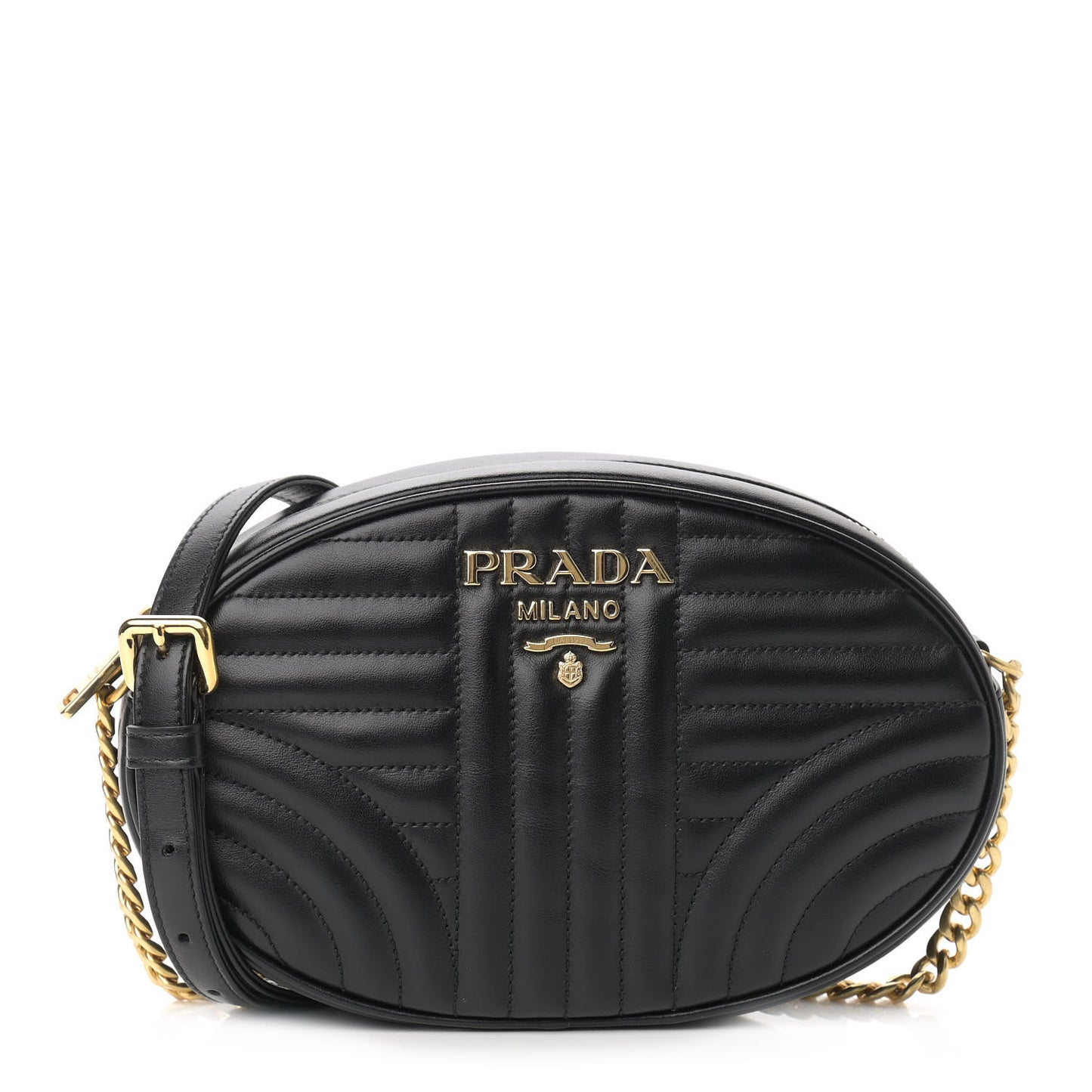 Soft Calfskin Impunture Diagramme Oval Crossbody Bag Black
