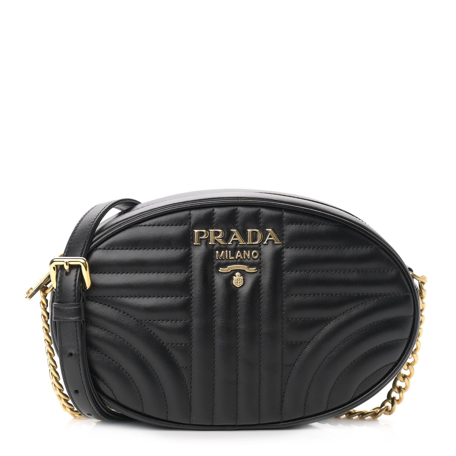 Prada Soft Calfskin Impunture Diagramme Oval Crossbody Bag Black 1 of 9