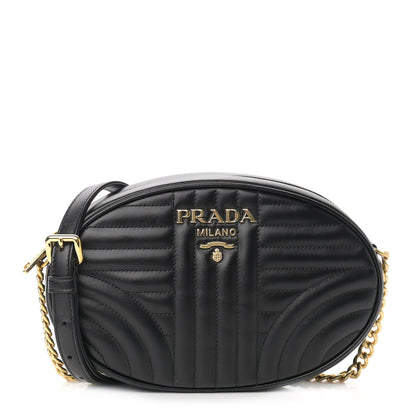 Prada Soft Calfskin Impunture Diagramme Oval Crossbody Bag Black 1 of 9