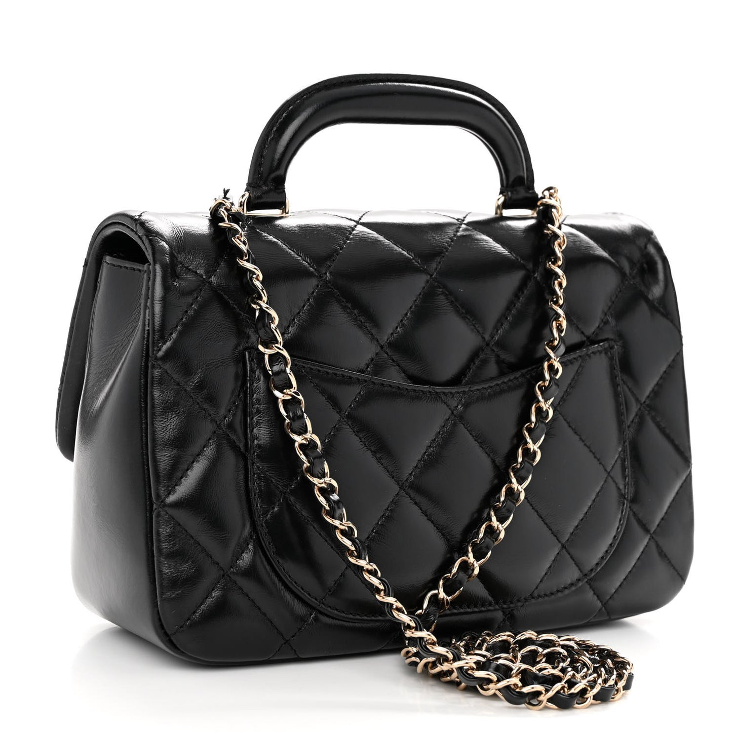 Shiny Lambskin Quilted Coco Trip Flap Bag Black