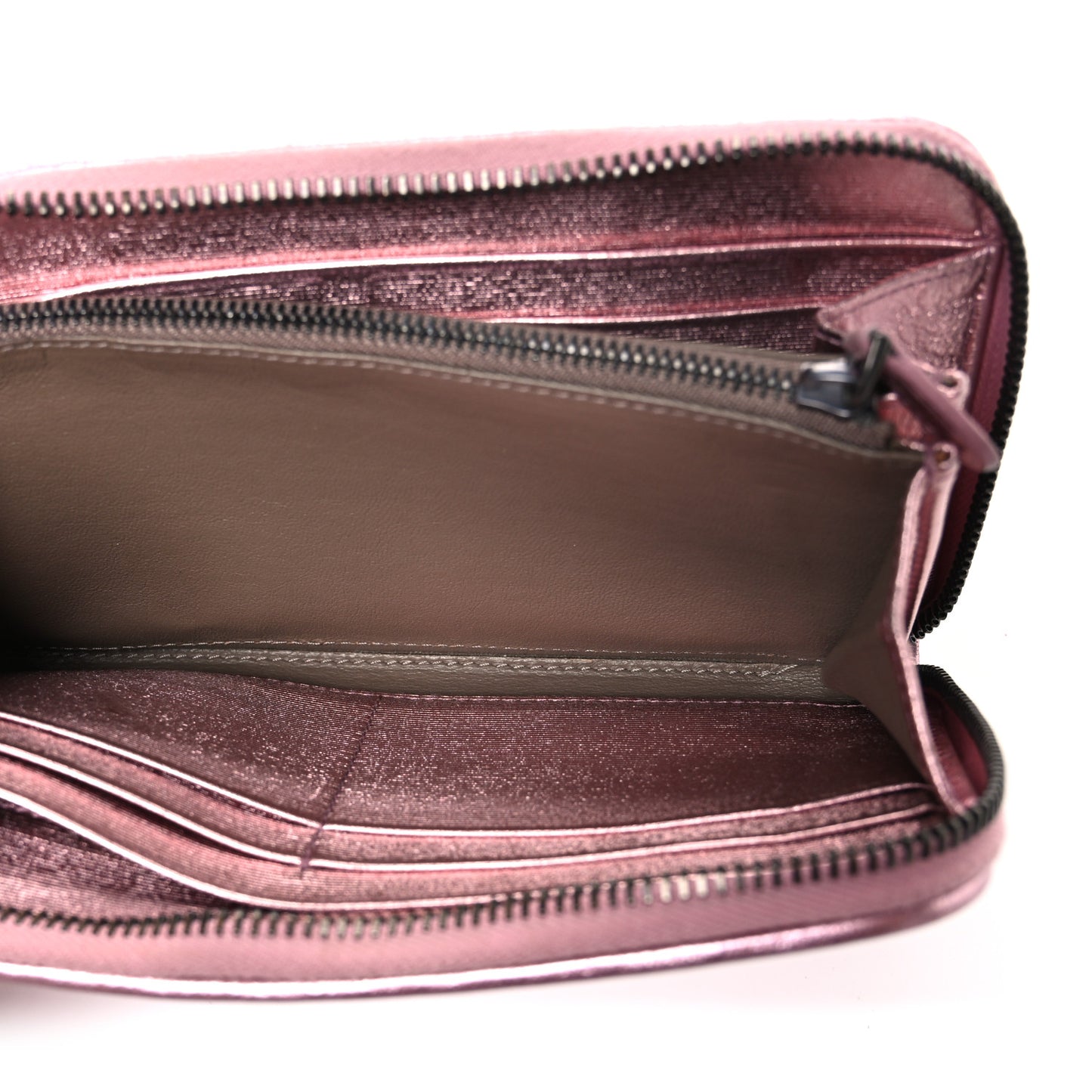 Metallic Nappa Intrecciato Zip Around Wallet Pink