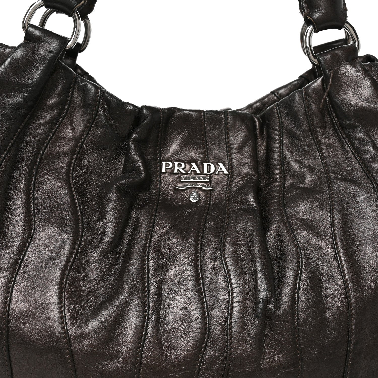 Prada Nappa Pleated Hobo Grafite Mordore 7 of 10