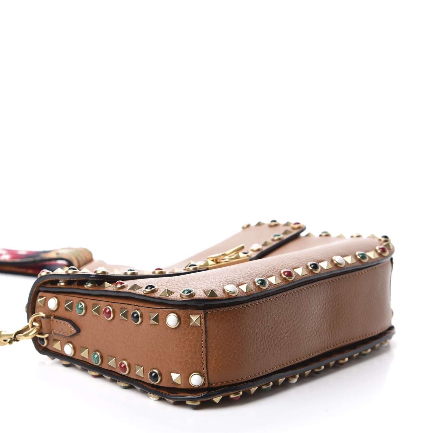 Valentino Garavani Calfskin Enchanted Wonderland Medium Guitar Strap Rockstud Rolling Flap Saddle Bag Light Cuir 4 of 9