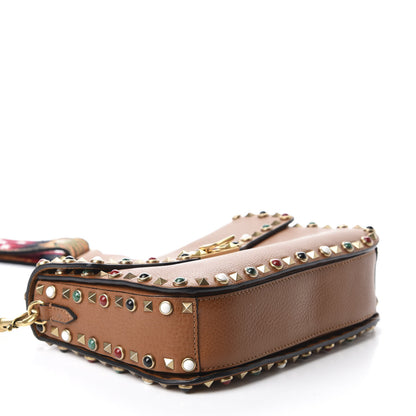Valentino Garavani Calfskin Enchanted Wonderland Medium Guitar Strap Rockstud Rolling Flap Saddle Bag Light Cuir 4 of 9