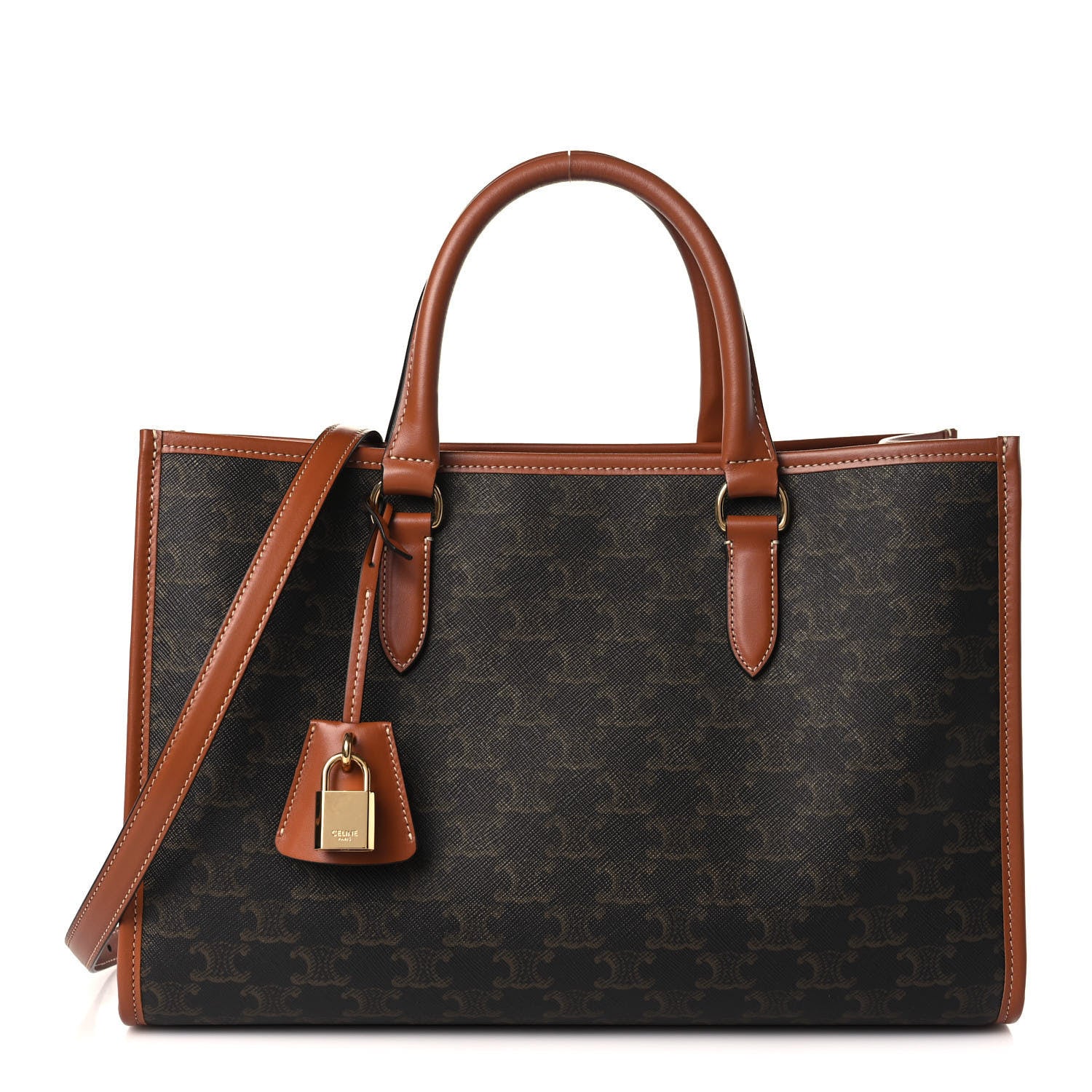 Celine Triomphe Canvas Calfskin Mini Horizontal Cabas Tan 1 of 10