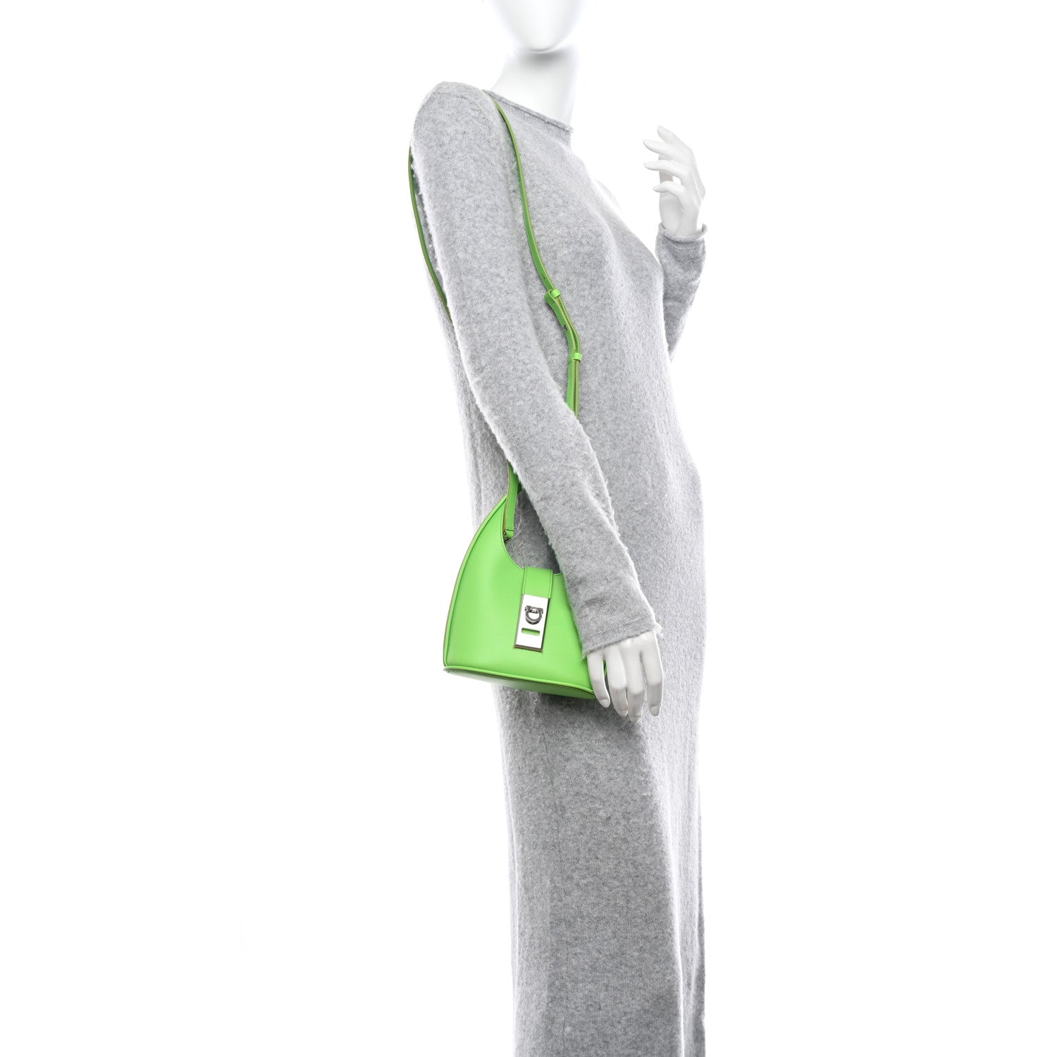 Salvatore Ferragamo Soft Calfskin Mini Gancini Hobo Lime 2 of 9