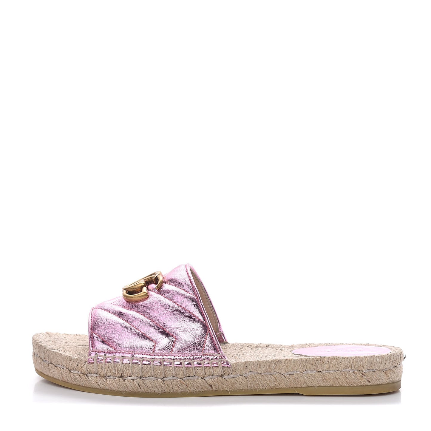 Metallic Nappa Matelasse GG Marmont Espadrille Slide Sandals 38 Rosa