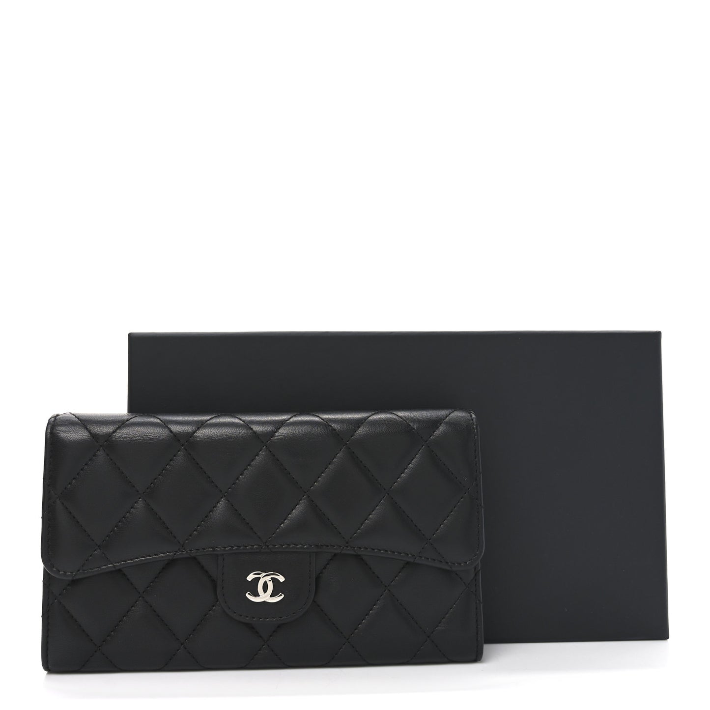 Lambskin Quilted Large Flap Wallet Black