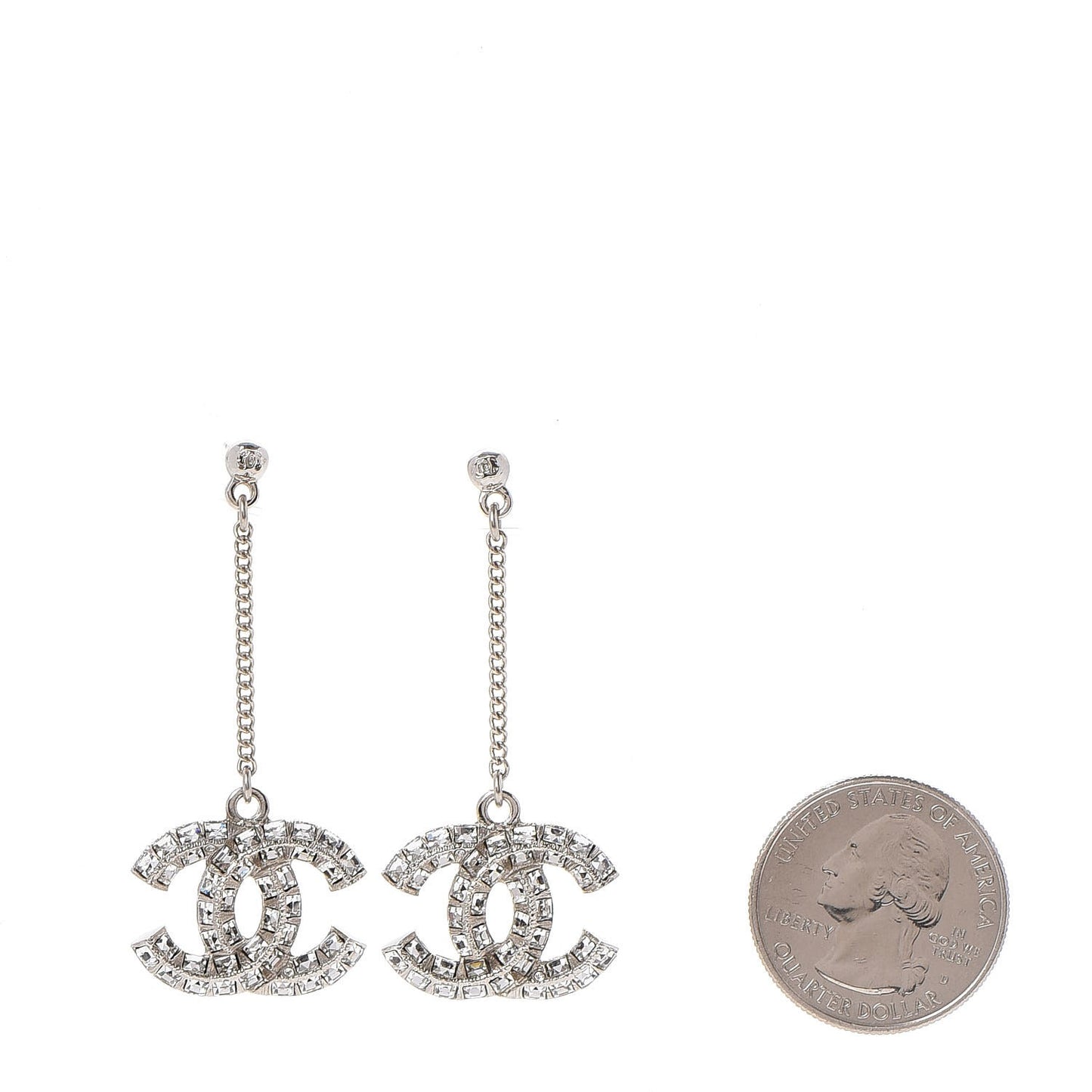 Baguette Crystal CC Drop Earrings Silver