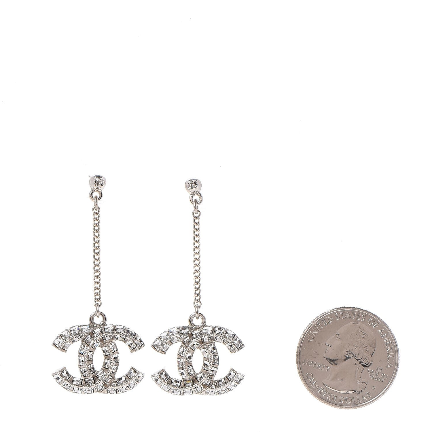 Chanel Baguette Crystal CC Drop Earrings Silver 2 of 5