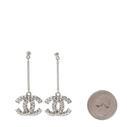 Chanel Baguette Crystal CC Drop Earrings Silver 2 of 5