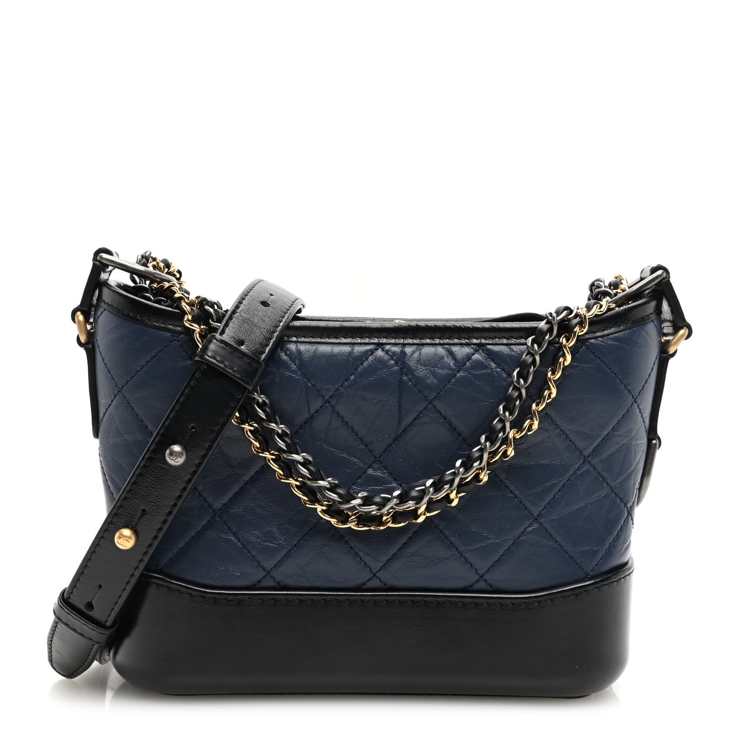 Chanel Aged Calfskin Quilted Small Gabrielle Hobo Navy Black 1 of 9
