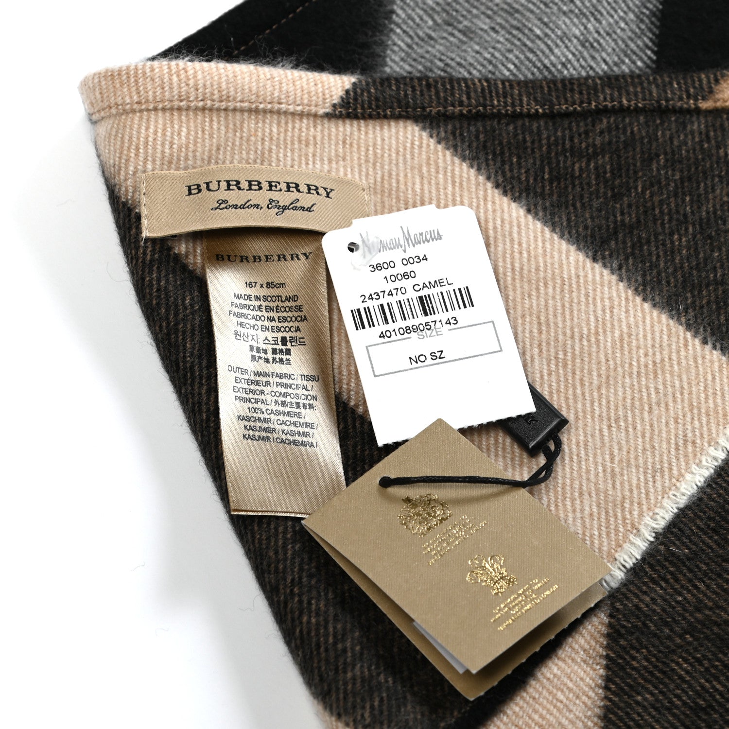 Burberry Cashmere Half Mega Check Bandana Scarf Camel 2 of 3