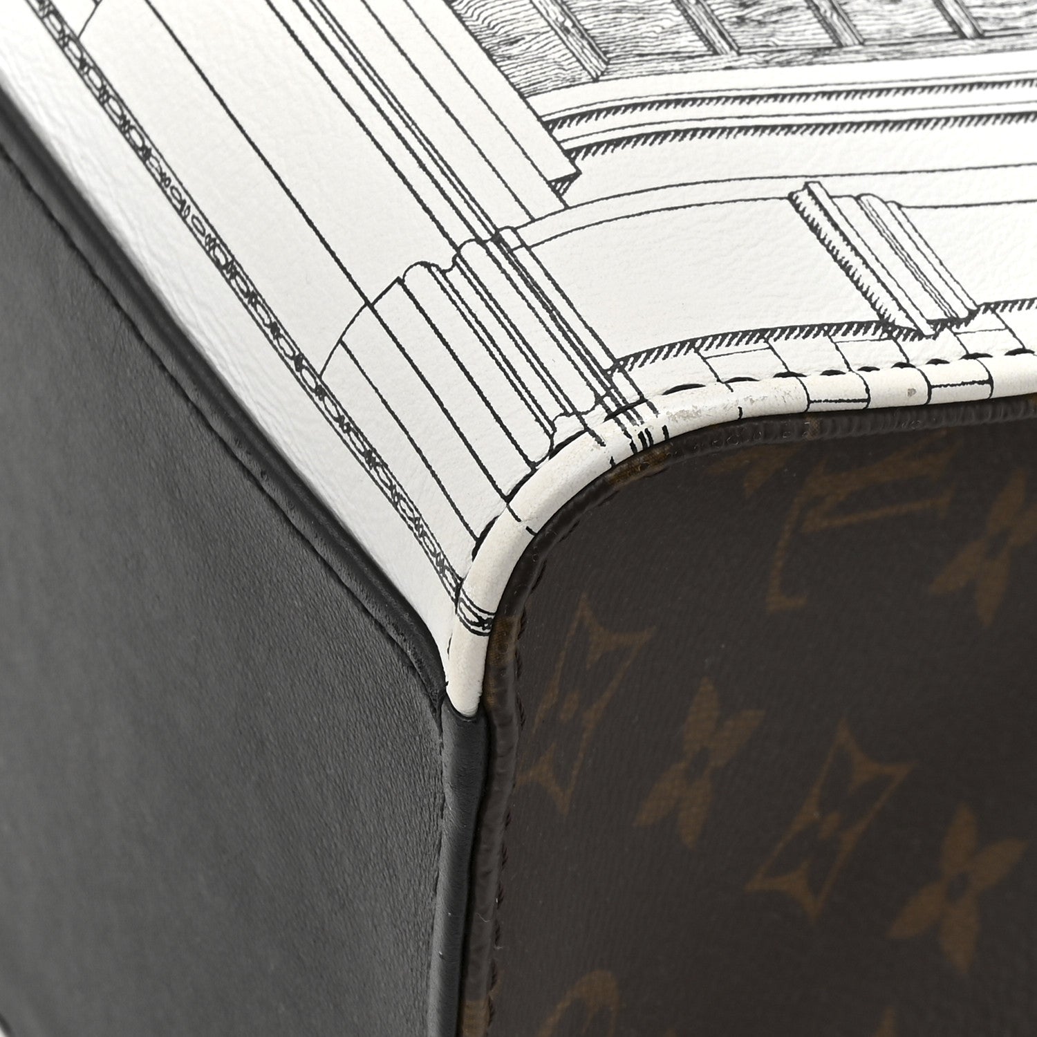 Louis Vuitton X FORNASETTI Calfskin Architettura Onthego MM Black White 15 of 17