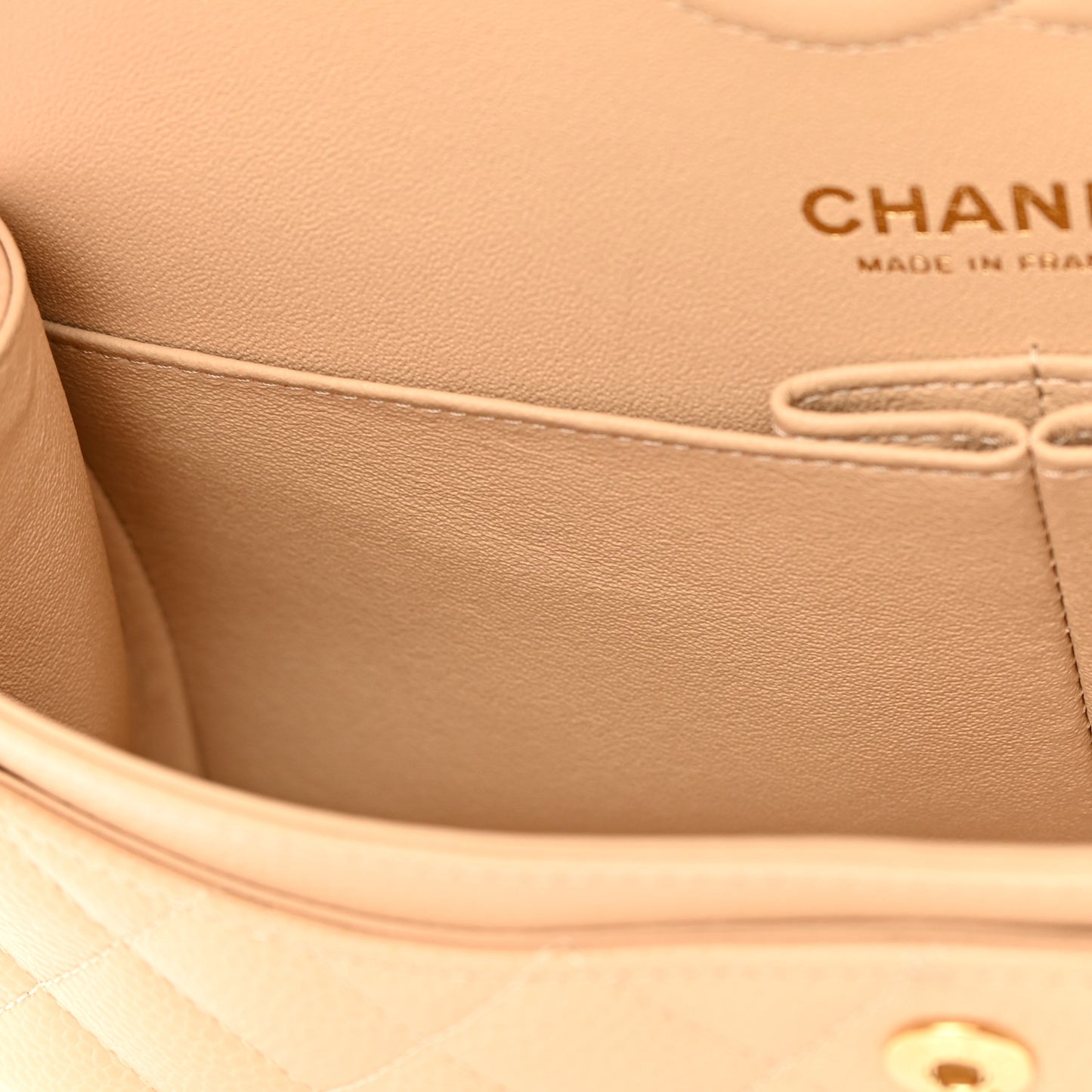 Caviar Quilted Small Double Flap Beige