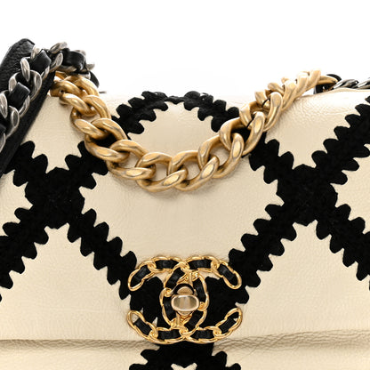 Chanel Calfskin Crochet Medium Chanel 19 Flap White Black 8 of 13