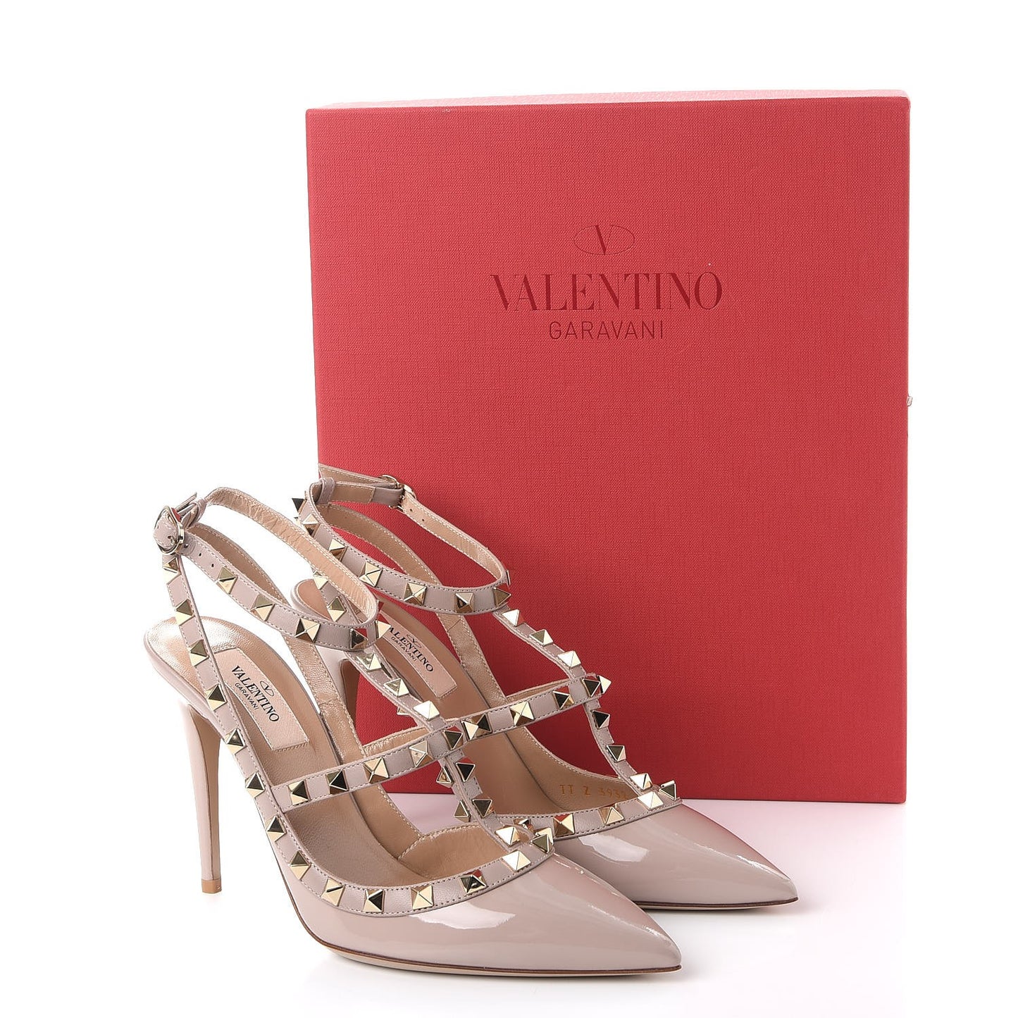 Patent Nappa Rockstud Ankle Strap 100mm Pumps 38 Poudre