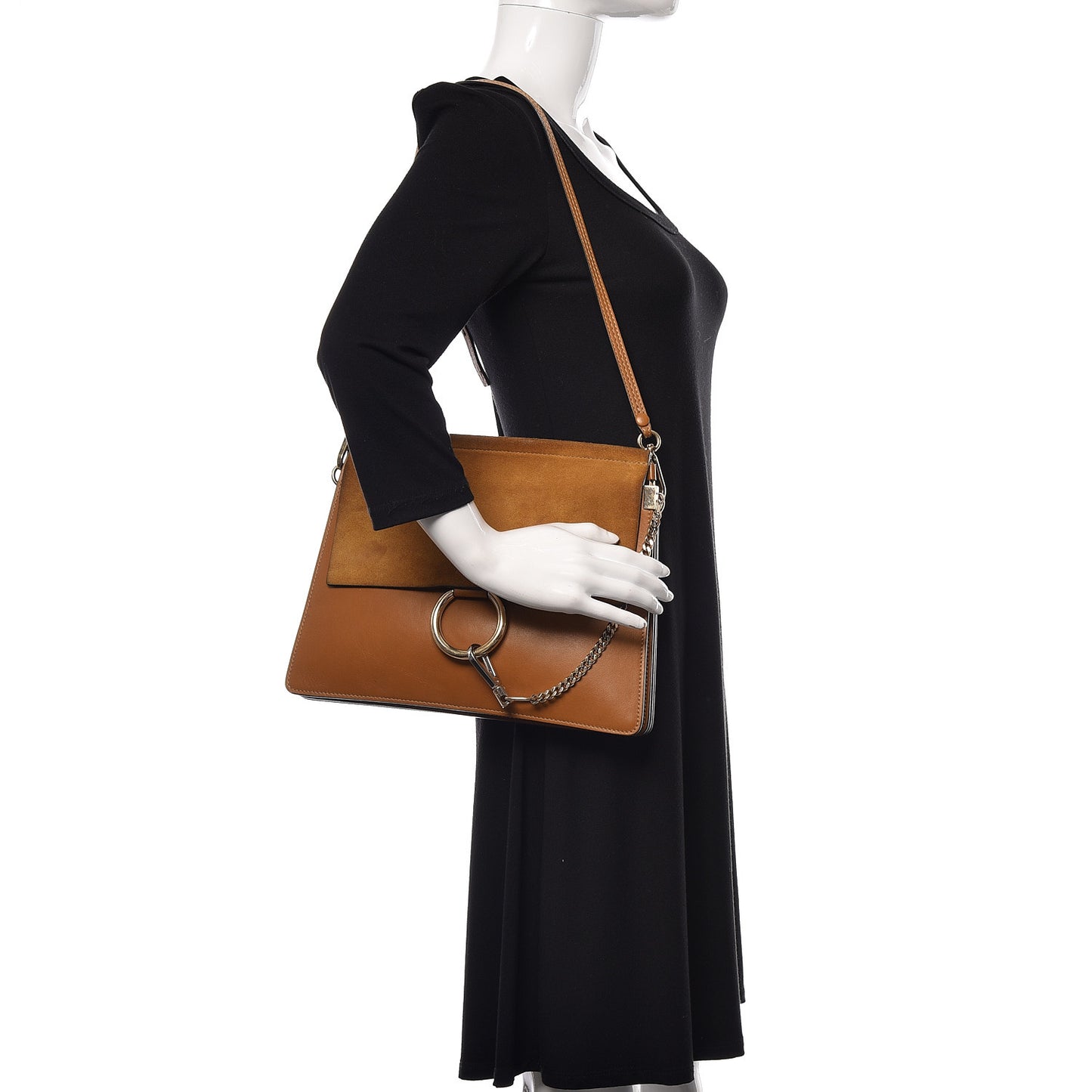 Suede Calfskin Medium Faye Shoulder Bag Caramel