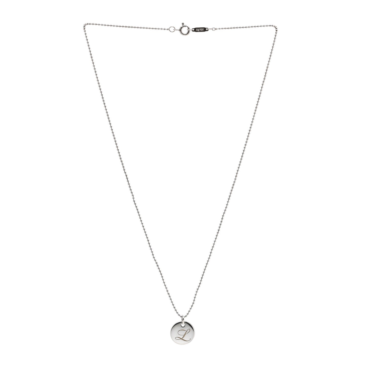 Sterling Silver Letter L Disc Pendant Necklace