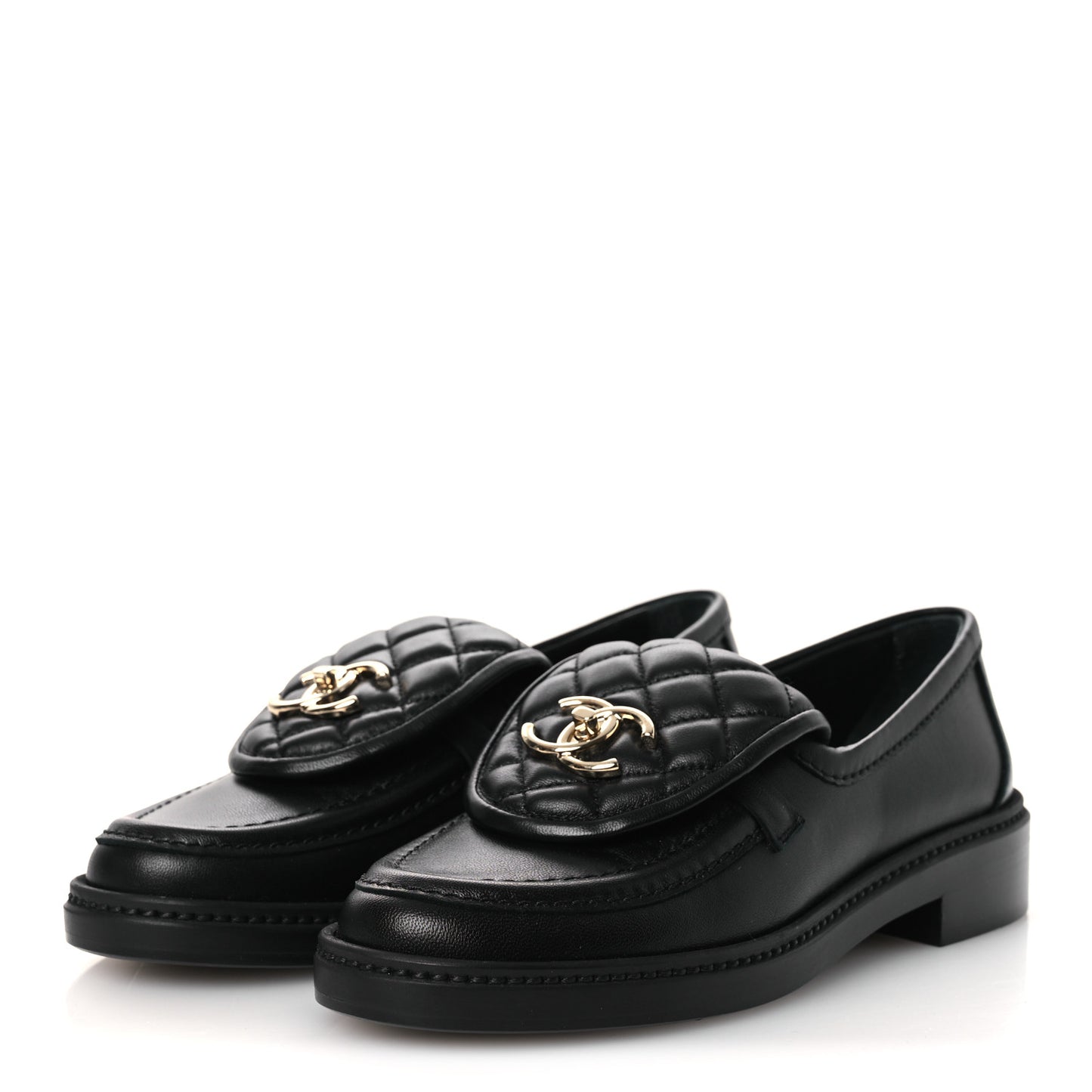 Lambskin Quilted CC Turnlock Loafers 36 Black