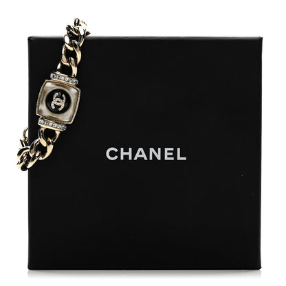 Chanel Metal Glass Pearl Strass CC Pendant Bracelet Gold Black 4 of 4