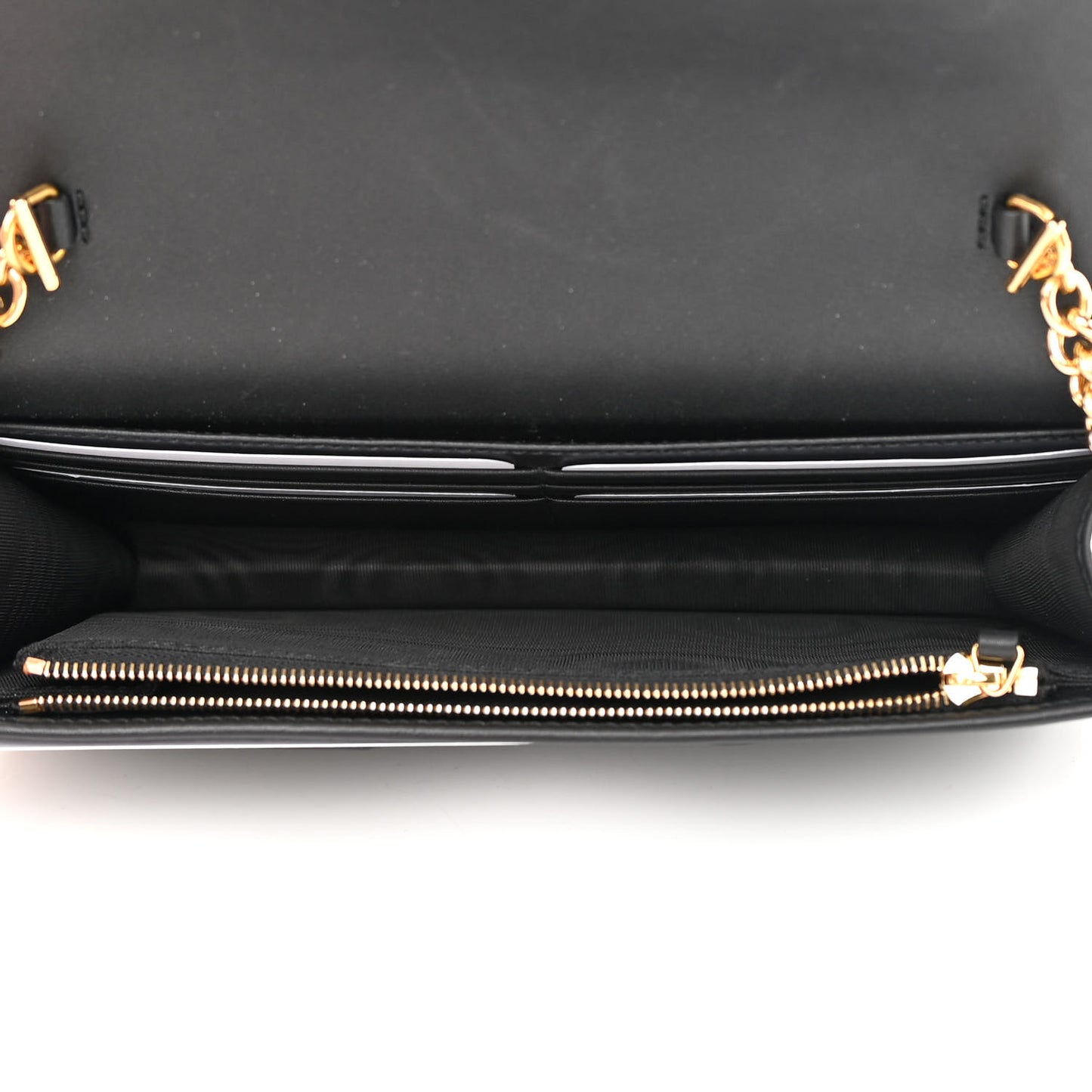 Calfskin Diagonal GG Mini Chain Wallet Black Gold