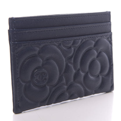 Chanel Goatskin Camellia Embossed Card Holder Dark Blue 3 of 9