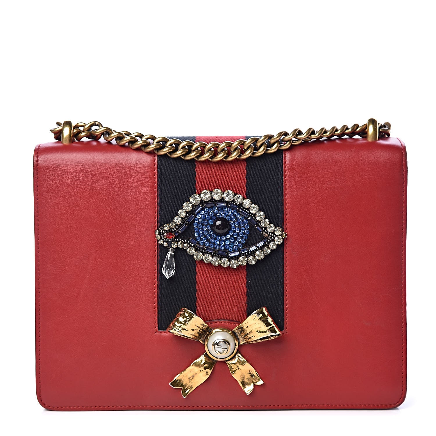 Gucci Calfskin Web Medium Peony Chain Shoulder Bag Red 1 of 16