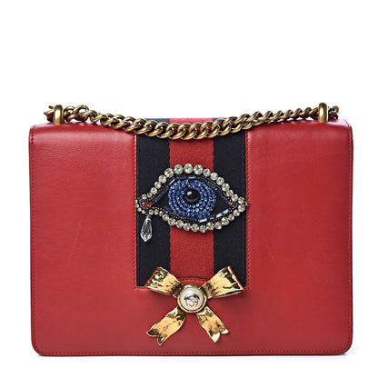 Gucci Calfskin Web Medium Peony Chain Shoulder Bag Red 1 of 16