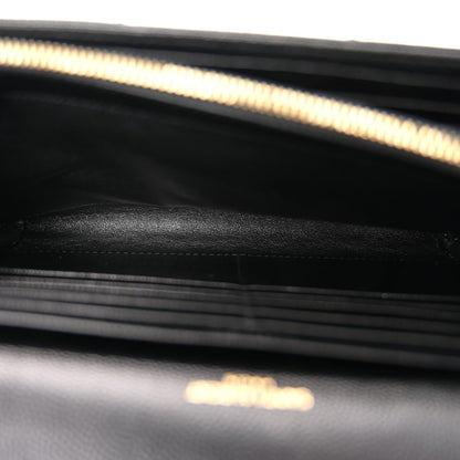 Saint Laurent Grain De Poudre Matelasse Chevron Monogram Chain Wallet Black 5 of 9