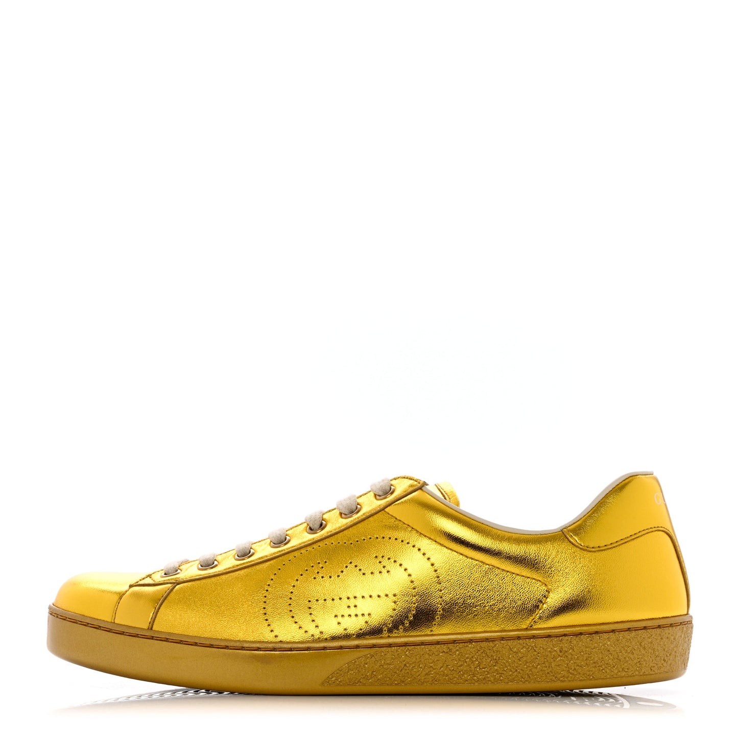 Metallic Nappa Interlocking G Perforated Mens Ace Sneakers 9 Oro Vecchio