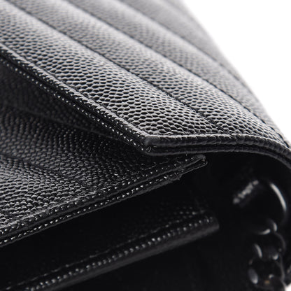 Saint Laurent Grain De Poudre Matelasse Chevron Monogram Chain Wallet Black 12 of 14