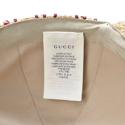 Gucci Raffia GG Monogram Elaphe Embroidered Aisha Baseball Hat L Ivory Bordeaux 6 of 9