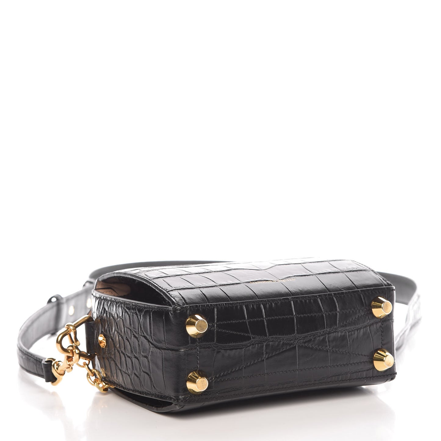 Calfskin Crocodile Embossed Box Shoulder Bag 19 Black