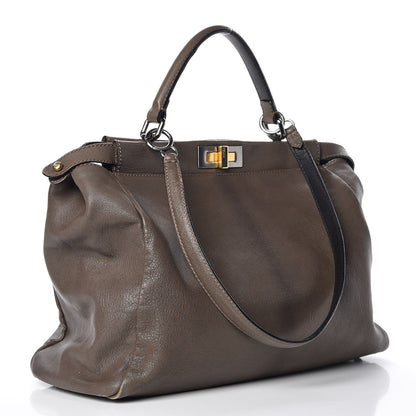 Fendi Goatskin Zucca Large Peekaboo Iconic Satchel Taupe Tobacco Moro 3 of 15