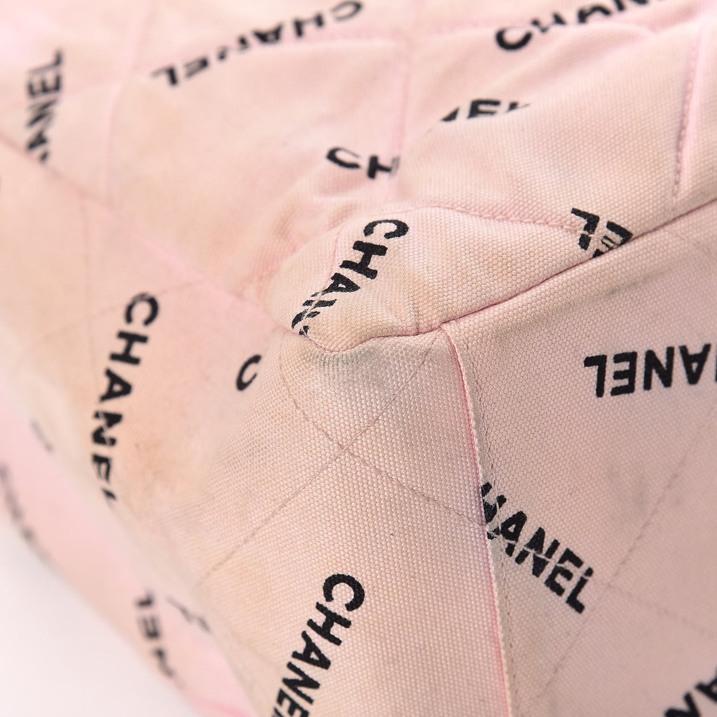 Canvas Quilted Printed Logo Tote Pink Black