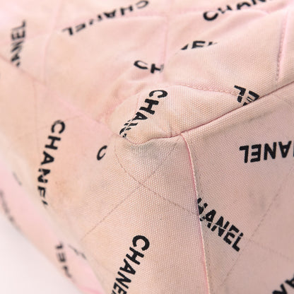 Chanel Canvas Quilted Printed Logo Tote Pink Black 15 of 24