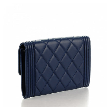 Chanel Lambskin Quilted Boy Card Holder Wallet Navy 3 of 9