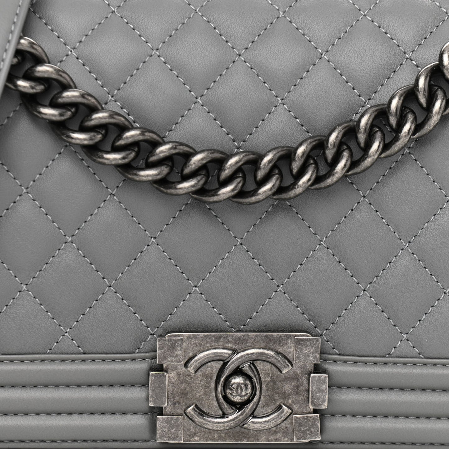 Calfskin Quilted Medium Boy Flap Grey