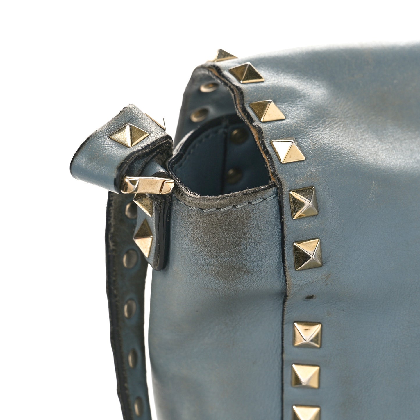 Vitello Rockstud Flap Shoulder Bag Light Stone