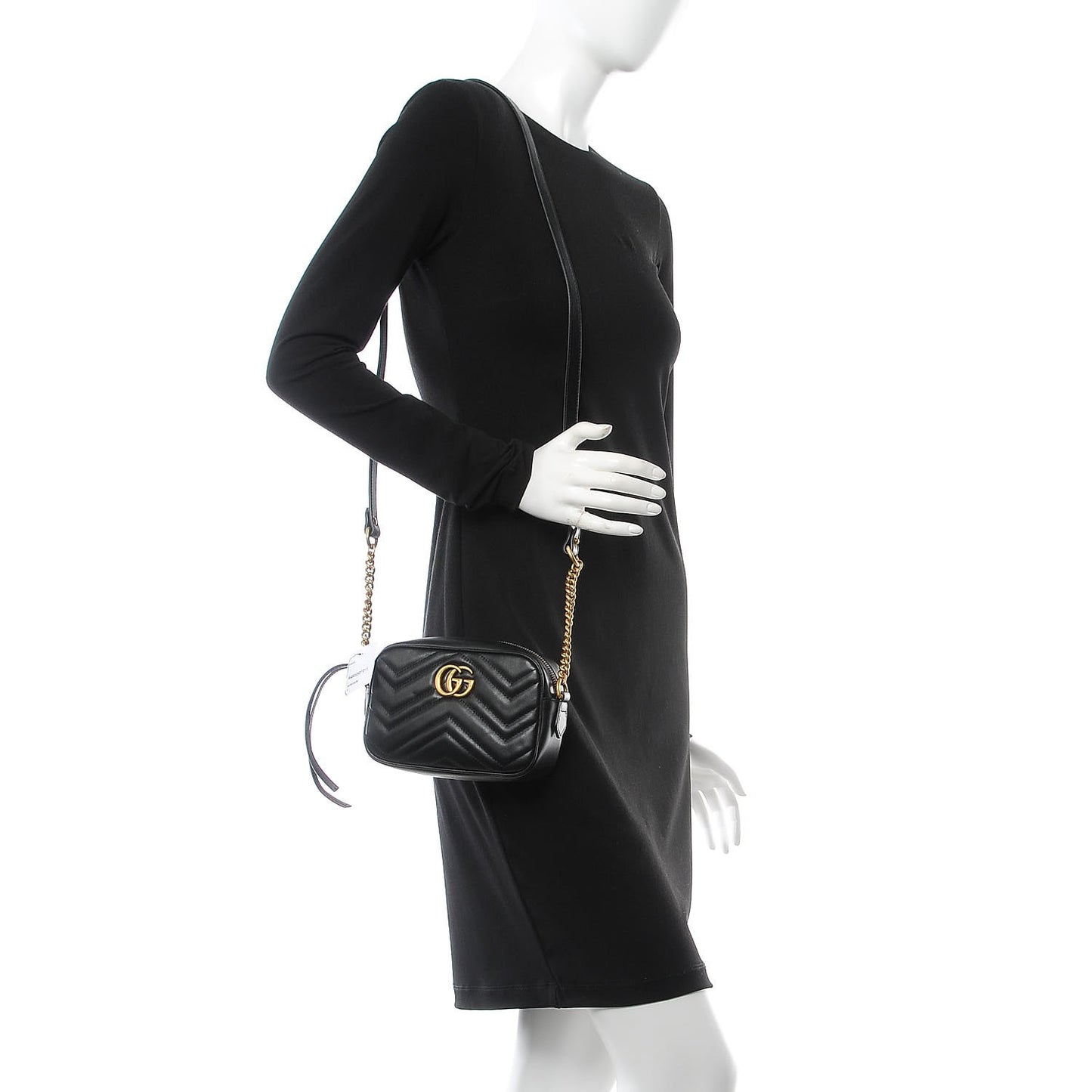 Calfskin Matelasse Mini GG Marmont Chain Shoulder Bag Black