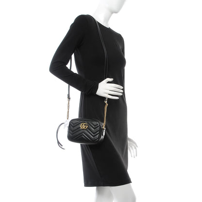 Gucci Calfskin Matelasse Mini GG Marmont Chain Shoulder Bag Black 2 of 7